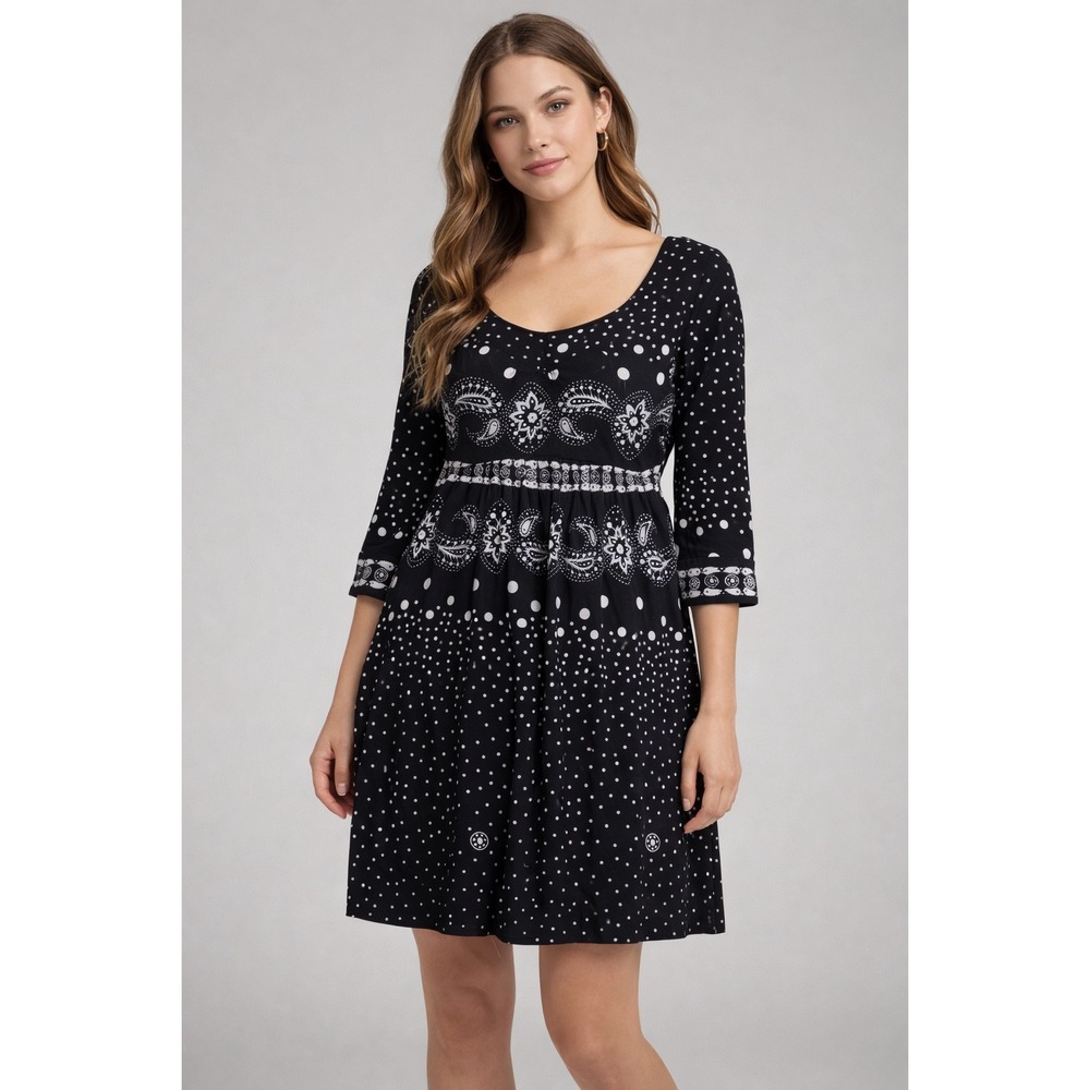 Sandro Paris Silk Babydoll Dress 1 US 4 Polka Dot Paisley‎ Boho